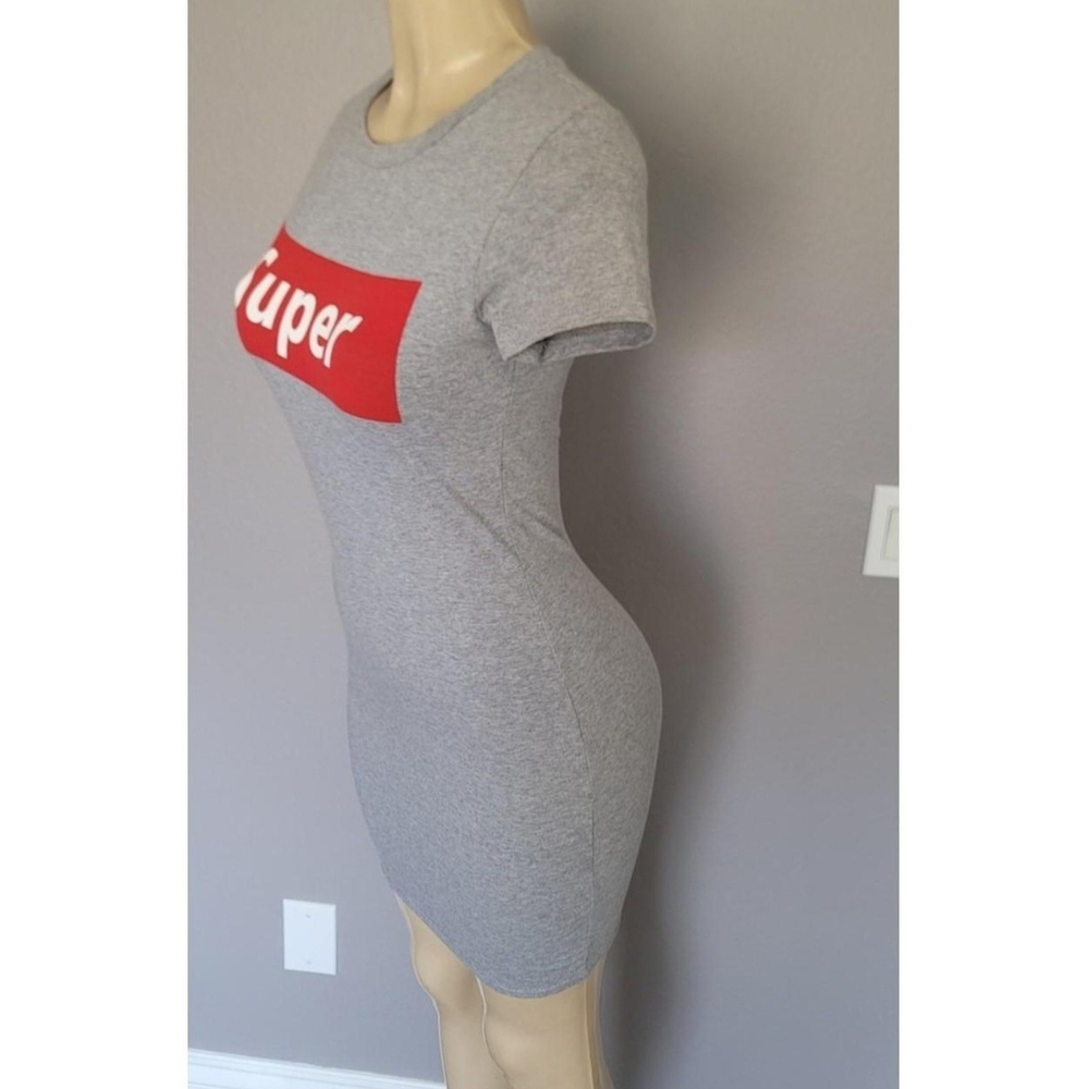 Gray T-Shirt Dress with Red Graphic
